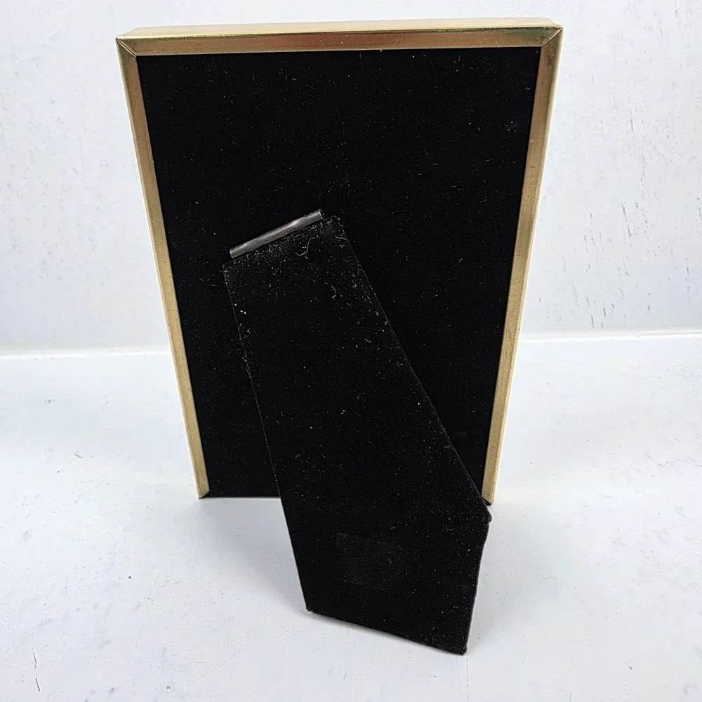 Vintage Brass Frame Botanical Print Velvet Back Glass Front 6.25